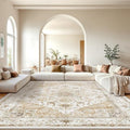 Amada Large 10x14 Washable Area Rug for Living Room (10' x 14' (Rectangular) / Distressed Beige/Cream)