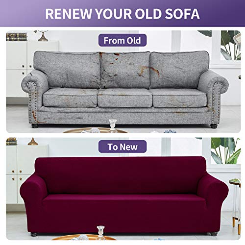 Christmas Stretch Couch Cover Slipcovers (Burgundy / Large（78"-94"）)