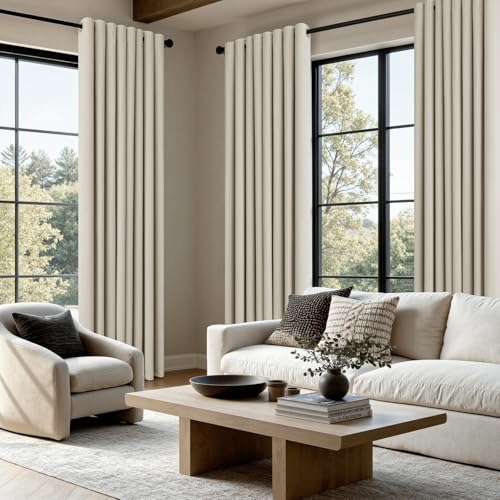 Cream Beige Blackout Bedroom Curtains Drapes 96 Inch Long 52"x96" (Cream Beige / 52"W x 96"L (Pack of 2))