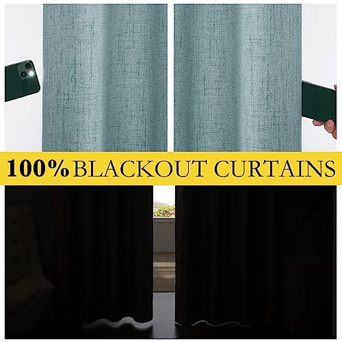 100% Absolutely Blackout Linen Curtains with Thermal Insulated White Liner (52"W x 72"L (Pack of 2) / Skylark Blue)