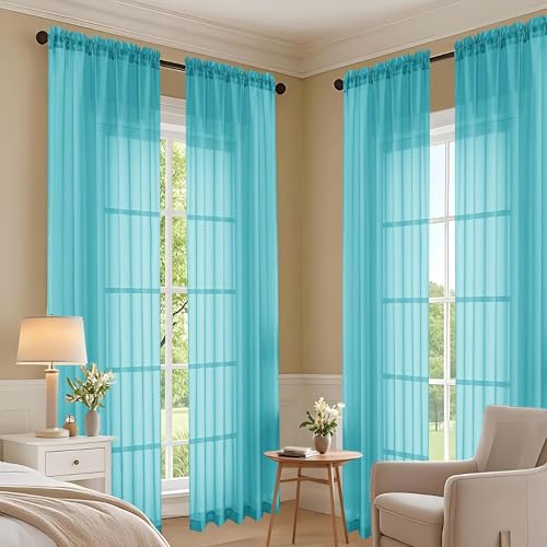 Turquoise Bedroom Curtains 2 Panel Sets 90 Inch Length (Turquoise / 59"W x 90"L (Pack of 2))