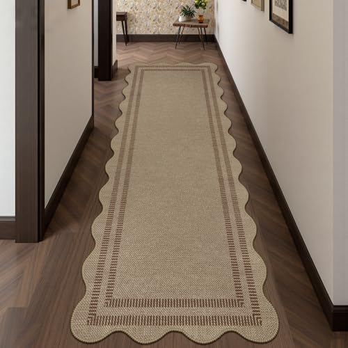 Scalloped Easy Jute 2.6x8 Kitchen Runner Rug (2.6'x8' (Runner) / Brown Geometric-2)