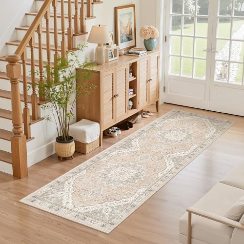 Hallway Runner Rug 2x5 Washable Entry Rugs Non (Pink/Gray / 2' x 5' (Runner))