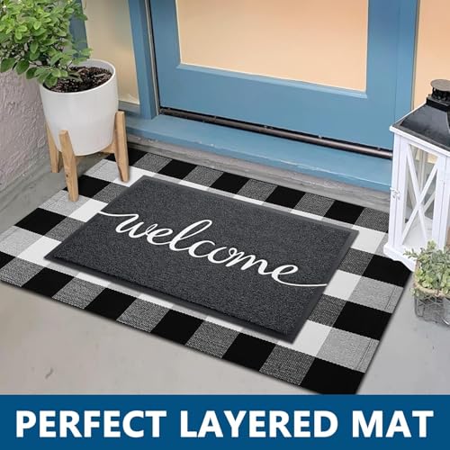 Door Mat 2 Pack Outside Inside Welcome Doormat 30"x17.5" Durable Floor Mat Non Slip Rug Ultra Absorb Mud Easy Clean Front Doormat for Garage (2'6" x 1'6" / 2pack Welcome)