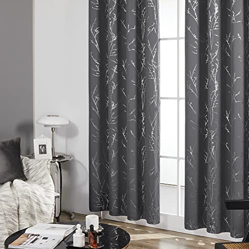 Living Room Curtains 84 Inches Long (Dark Grey/Tree Branch / 42"W x 84"L (Pack of 2))