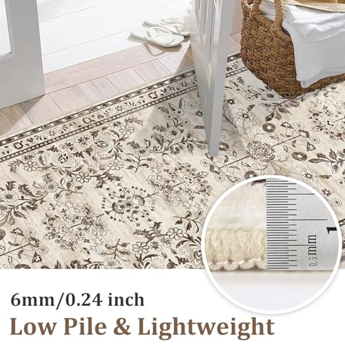 2x10 Washable Hallway Runner Rug Non Slip Floral Carpet (Brown / 2' x 10')