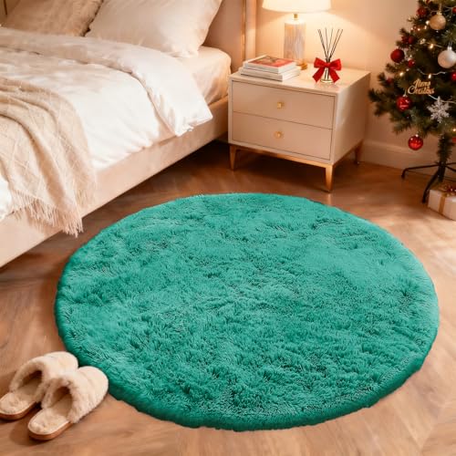 Teal Green Round Rugs for Bedroom (6 Ft Round / Teal Green)