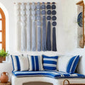 Macrame Wall Hanging Dip Dyed Blue Yarn Wall Art Tassel Decor 27" W*31" L (Blue)