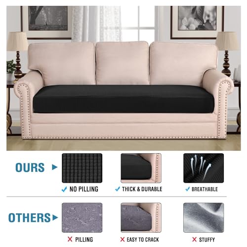 Super Stretch Individual Seat Cushion Covers Sofa Covers Couch Cushion Covers Slipcover Sets Thick Jacquard Textured Twill Fabric (Black / 1 Cushion Sofa)