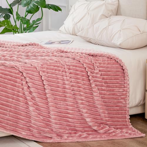 3D Ribbed Jacquard Pink King Size Blankets for Bed (Dusty Pink / King(108"x90"))