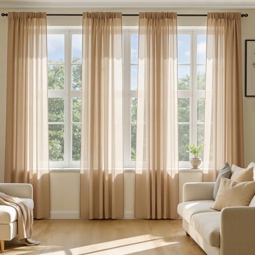Brown Sheer Curtains 63 Inches Long 4 Panels 54 x 63 Inches (54"W x 63"L (Pack of 4) / Brown)