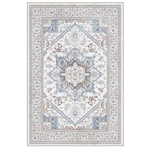 Soft Area Rugs 5x7 (5' x 7' (Rectangular) / Cream White & Blue)