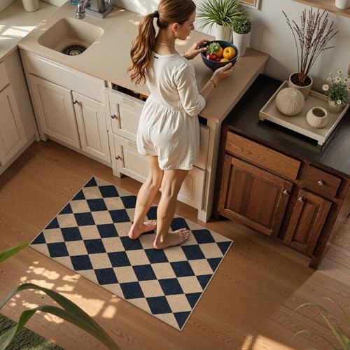 Checkered Easy Jute Non Slip Front Door Mat (2' x 3' (Rectangular) / Black/Checkerboard -2)