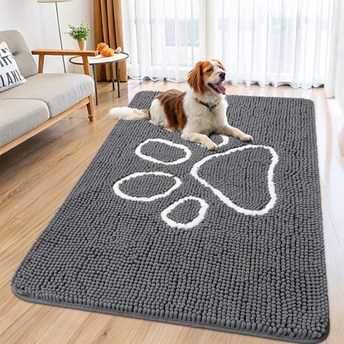 Dog Door Mat for Muddy Paws (59"X35" / Dark Grey and White)