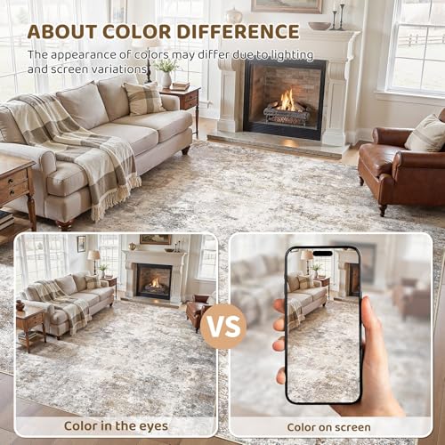 9x13 Area Rug Living Room Rugs Washable Neutral Brown Grey Carpet (Brown Grey / 9' x 13' (Rectangular))