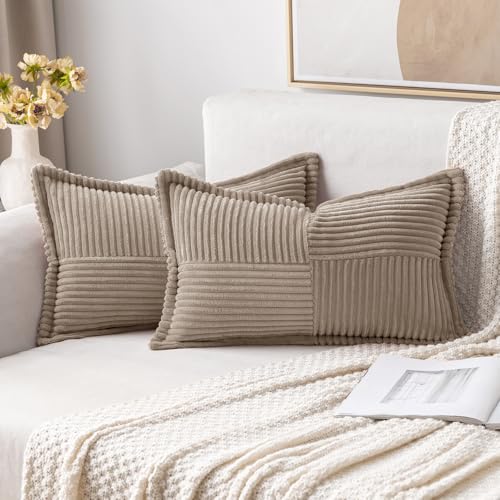Decorative Lumbar Throw Pillow Covers 12x20 Inch Light Brown 2 Pack (Light Brown / 20" x 12" (Pack of 2))