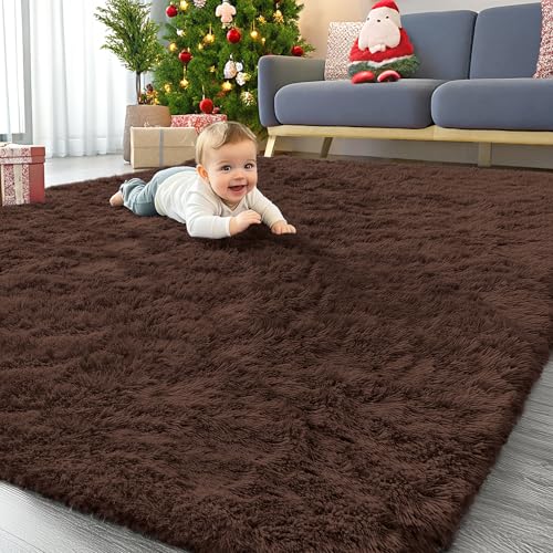 8x8 Machine Washable Large Area Rugs for Living Room (8x8 Ft Square / Coffee)