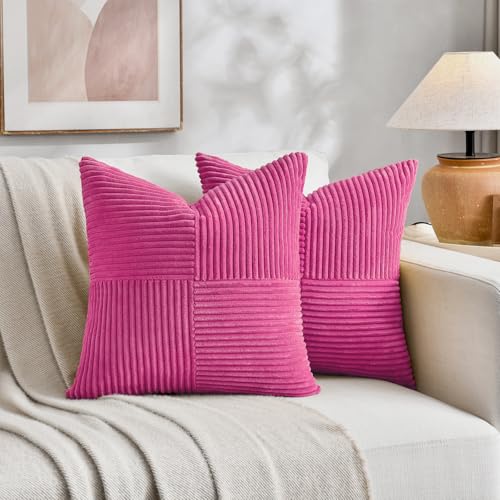 2 Packs Hot Pink Decorative Throw Pillow Covers 18x18 Inch for Living Room Couch Bed Sofa (Hot Pink / 18" x 18" (Pack of 2))
