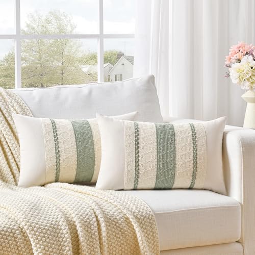 Set of 1 Sage Green Boho Lumbar Decorative Throw Pillow Covers 14x24 Inch for Living Room Bedroom Couch Bed Sofa (24" x 14" (Pack of 1) / Sage Green)