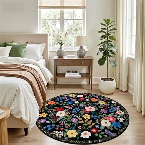 Round Area Rug Living Room (Black / 4' (Round))