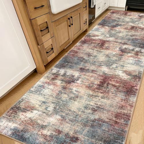 Abstract Runner Rug 3x14 Ft Washable Runners for Hallways (Red/Multi / 3' x 14' (Rectangular))
