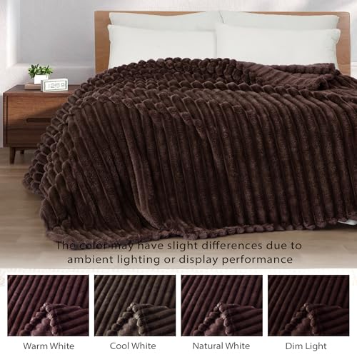 Striped Twin Size Fleece Blanket for Bed (Coffee / Twin ( 60x80 IN ))
