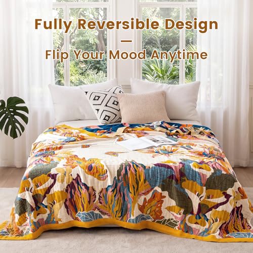 Boho Fall Throw Blanket 60"x80" 100% Cotton Throw for Couch & Bed (D-flower and Butterfly / 60"x80")