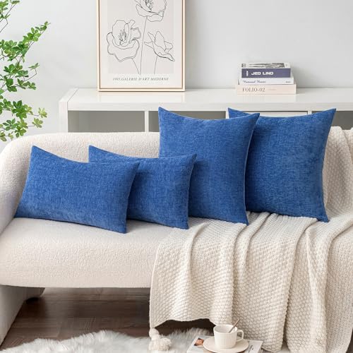 Soft Chenille Lumbar Throw Pillow Covers Royal Blue 12x20 Pack of 2 (20" x 12" (Pack of 2) / Royal Blue)