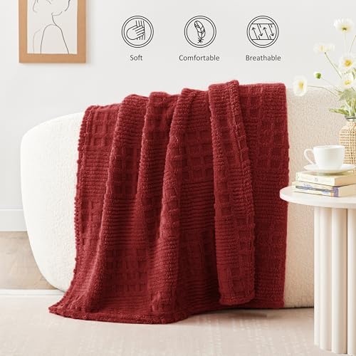 Red Fleece Throw Blanket for Couch or Bed Waffle Pattern Decor (02-red / Throw)