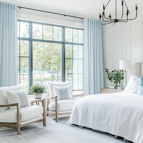Sky Blue Curtains 120 inch Length for Bedroom Back Tab Light Filtering Semi Sheer Blue Living Room Curtains Linen Cotton Textured Drapery Panel Aesthetic Decor Light Blue 52x120 (Sky Blue / 52"W x 120"L (Pack of 2))