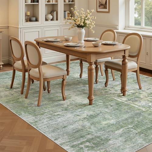 Abstract Rug 5x7 Washable Area Rugs for Living Room (Green/Ivory / 5' x 7' (Rectangular))