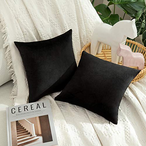Velvet Throw Pillow Covers 12x12 Inch Pack of 2 Black (12" x 12" (Pack of 2) / Black)