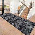 Tie Dyed Runner Rug for Bedroom Black Grey 3x10ft Fluffy Area Rug Bedside Runner Rug for Kids Room Boys Teens Nursery Baby Living Room Dorm Home Decor Carpets (Tie-dyed Black Grey / 3' x 10' (Runner))