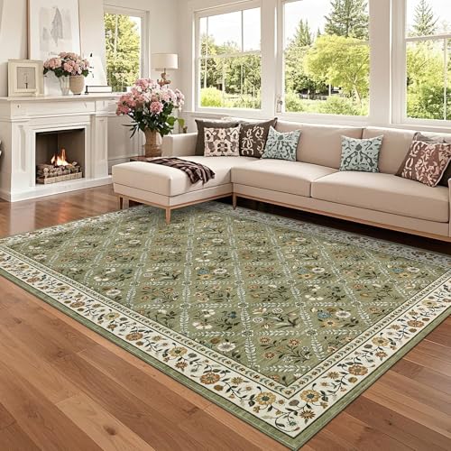 Large Entryway Rug 3x5 Floral Washable Area Rugs Vintage Soft Non (Green/Spring / 3' x 5' (Rectangular))