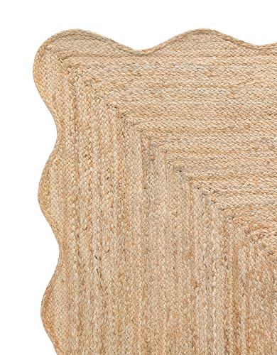 Wave Scalloped Natural Jute Runner Rug Boho Jute Rug Hallway Entryway Runner Rug (Natural / 2'x12' (Runner))