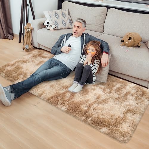 Super Soft Fluffy Living Room Area Rugs 2x5 ft Tie (Tie-dyed Beige / 2' x 5' (Runner))