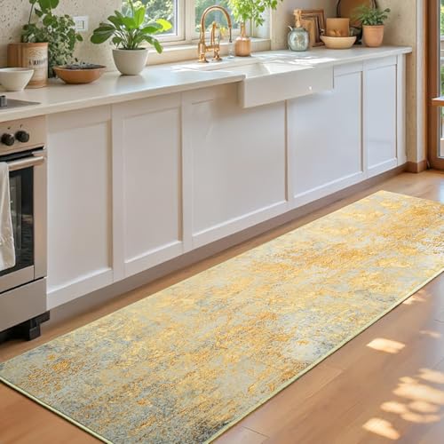 2x6 Rug Runners for Hallways Kitchen Runner Rug Non Slip Washable Long Runner Rugs with Rubber Backing Soft Abstract Carpet Runner for Hallways (Orange, Silver & Gray / 2' x 6' (Runner))