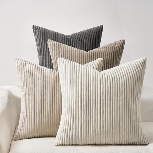 4 Packs Natural Decorative Throw Pillows Covers 20x20 Inch for Living Room Couch Bed Sofa (Natural / 20" x 20" (Pack of 4))