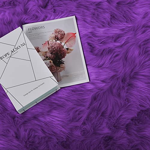 Purple Sheepskin Rug 4x6 Fluffy Fuzzy Furry Carpet for Bedroom Bedside Faux Fur Soft Shaggy Plush Rectangle (5'6" x 6'4" (Rectangular) / Purple)