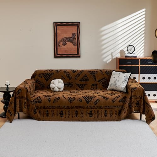 Boho Couch Cover Sofa Covers (71" x 118" / 10# Coffee Pattern)