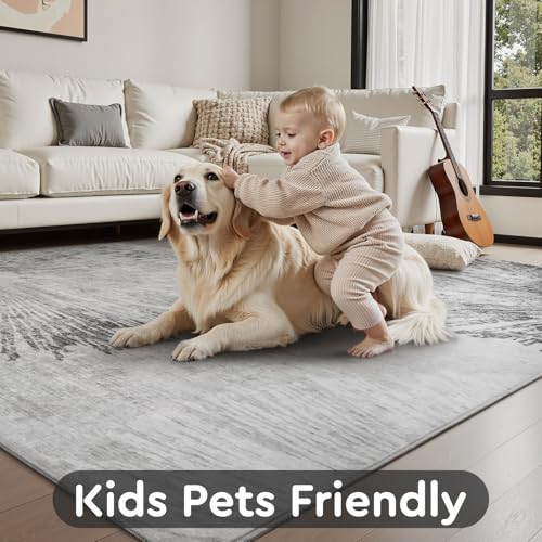 5x7 Area Rugs for Living Room (Flower-grey / 5' x 7')