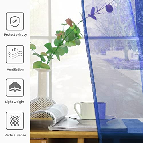 Solid Sheer Rod Pocket Curtain Voile Draperies 2 Panels White Beige Black Grey Coffee 52 Inch Width 54 Inch Long 1 Pair for Kitchen Bedroom Children Living Room Yard (Blue Sapphire / 52"W x 54"L (Pack of 2))