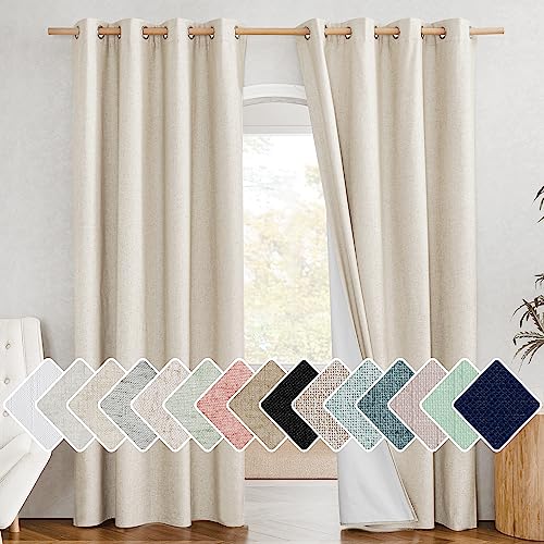100% Absolutely Blackout Linen Curtains with Thermal Insulated White Liner (52"W x 84"L (Pack of 2) / Beige)