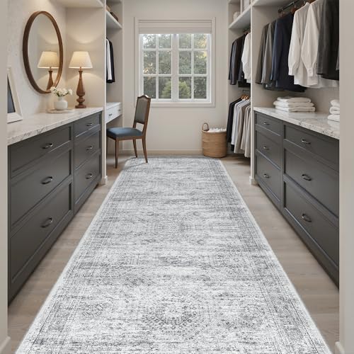 Washable Hallway Runner Rug 4x12 Kitchen Entry Rugs Non (Grey / 4' x 12' (Runner))