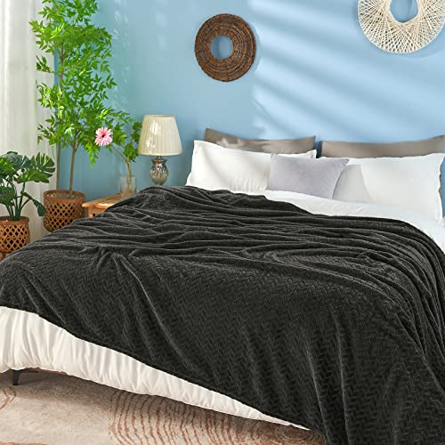 Black Soft Throw Blanket for Couch (Carbon Black / Throw/Travel-50x60 IN)