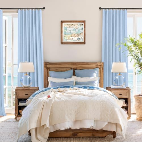 Light Blue Black Out Curtains 96 Inches Long for Living Room 100% Blackout Linen Textured Thermal Window Treatments Grand Millenial Curtain Drapes for Bedroom Modern Farmhouse Decor 96 Length 2 Panels (Light Blue / 52"W x 96"L (Pack of 2))