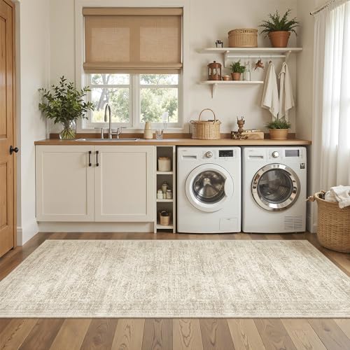 Washable Kitchen Runner Rug 3x6 Hallway Entry Rugs Non (Beige / 3' x 6' (Runner))