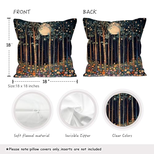 Vintage William Morris Moon Inspired Forest Decor Throw Pillow Covers 18x18 Set of 2 (Forest-black Orange -15 / 18" x 18" (Pack of 1))