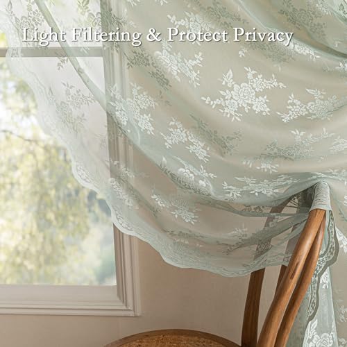 Sage Green Lace Curtains 54 Inch Length Vintage Short Curtains (Sage Green / 50"W x 54"L (Pack of 2))