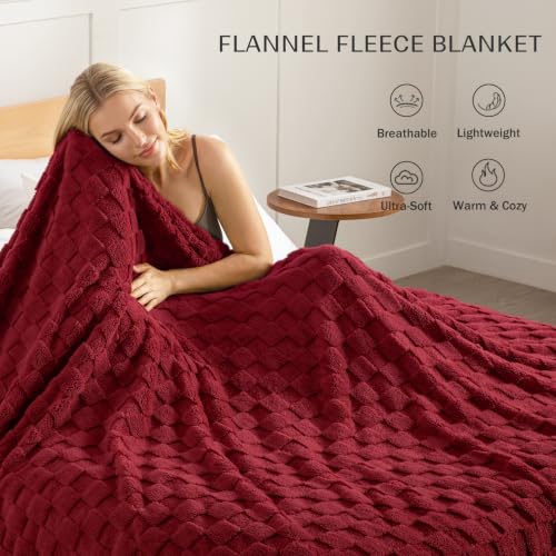 3D Checkered Fleece King Blanket for Bed (Burgundy / King (104"x90"))